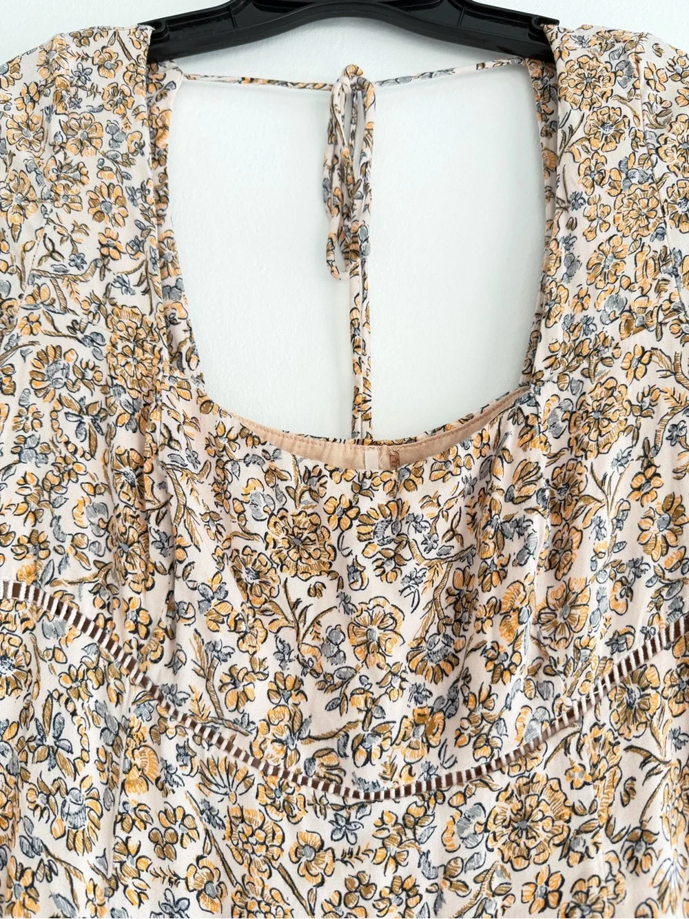 Free People Boheme Ivory Floral Long Sleeve Mini Dress Size 10 8888